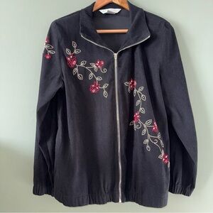Napa Valley Jacket Size M Full Zip Floral Embroidered Vining Red Flowers Vintage